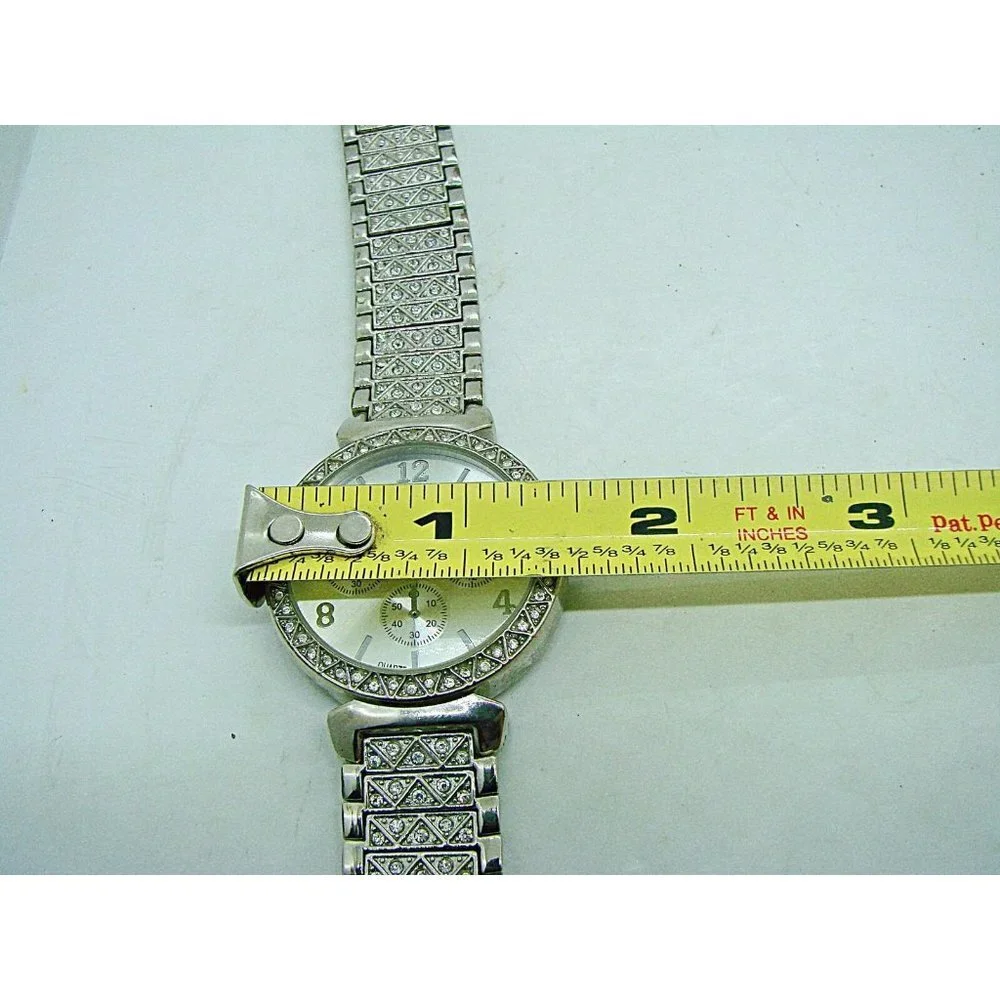 Adrienne Vittadini Womens Silver Rhinestone Chronographic Wristwatch Metal Band